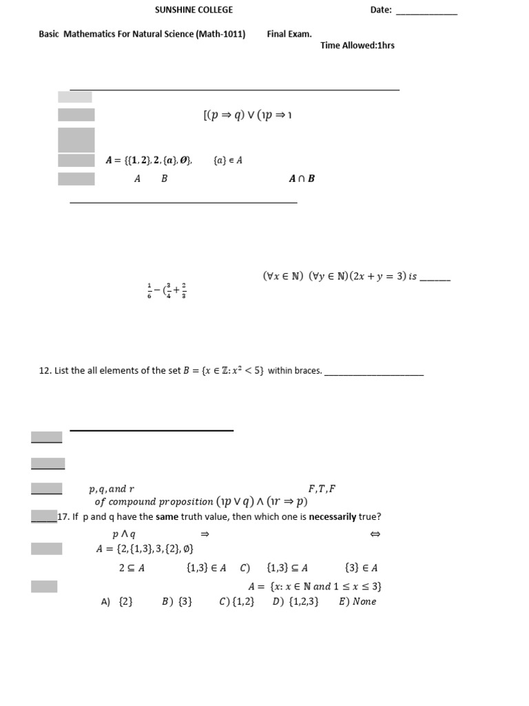 Basic Math Exam for Natural Science | PDF | Logic | Mathematics
