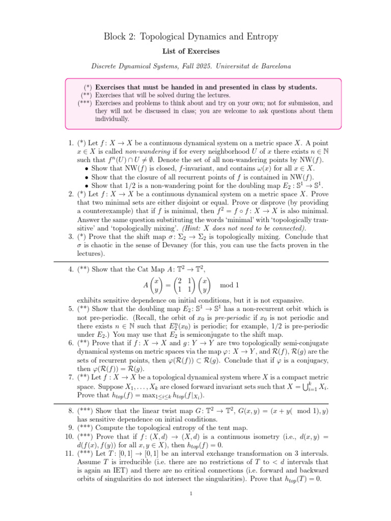 Topological Dynamics Exercises 2025 | PDF | Dynamical System ...