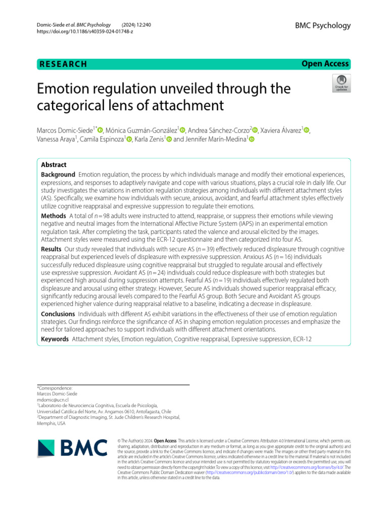 Emotion Regulation and Attachment Styles | PDF | Attachment Theory ...