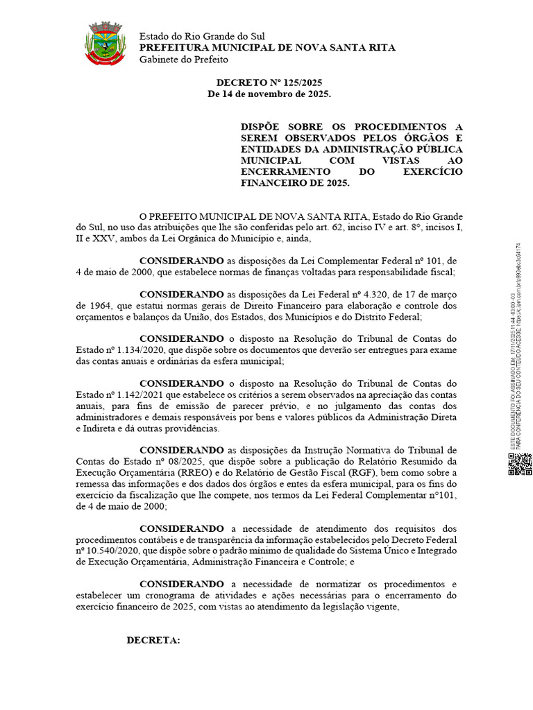 Decreto 125 2025 Encerramento Exercicio | PDF | Contabilidade | Gastos ...