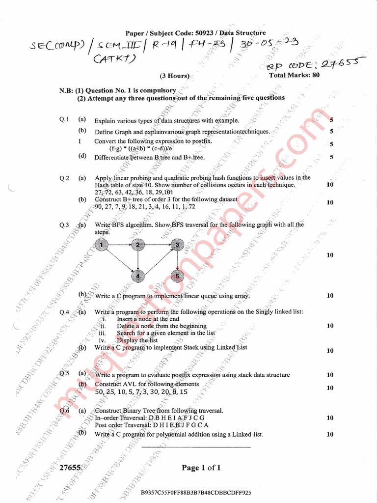 Be Computer Engineering Semester 3 2023 May Data Structurerev 2019 C ...