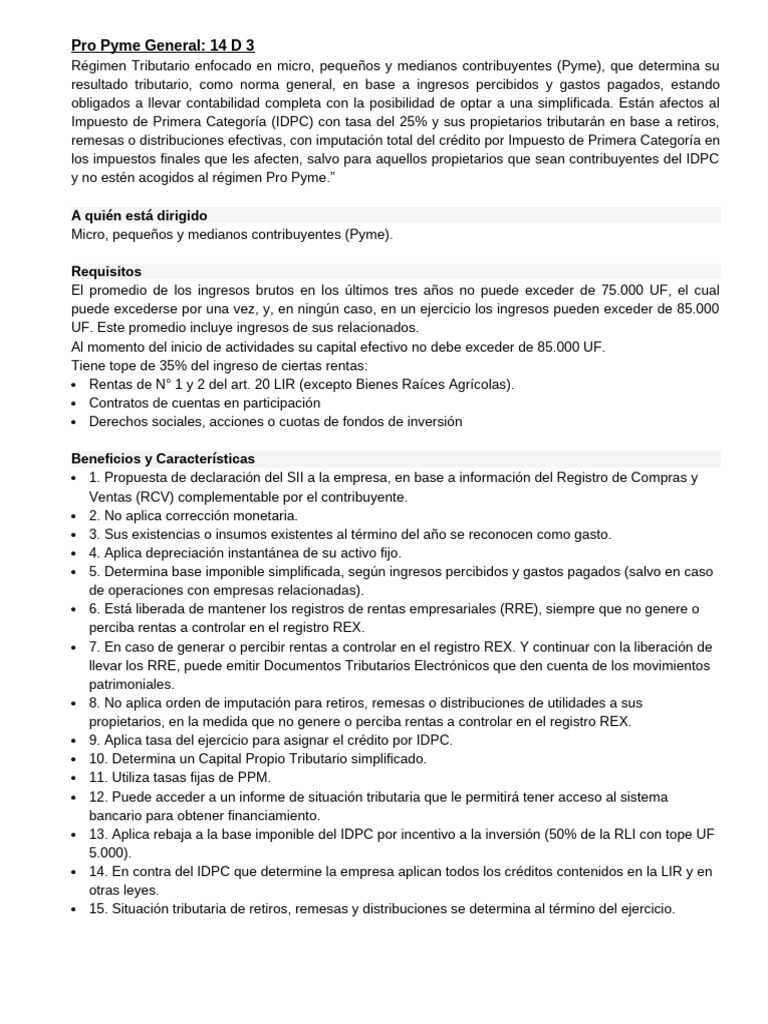 Régimen Tributario Pro Pyme en Chile | PDF | Impuestos | Contabilidad