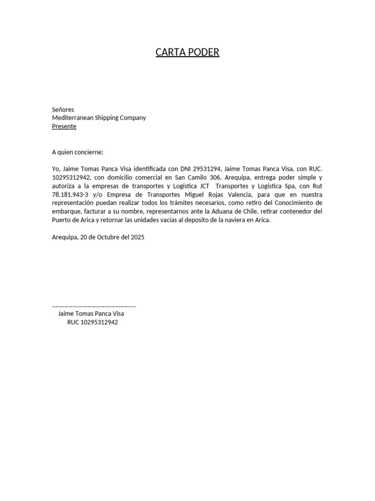 Carta Poder para Trámites Aduaneros | PDF