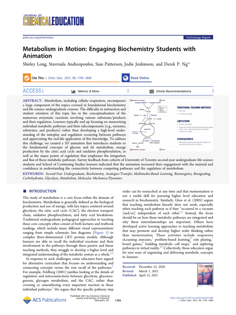 Long Et Al 2021 Metabolism in Motion Engaging Biochemistry Students ...