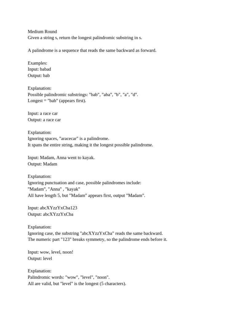 Longest Palindromic Substring Finder | PDF
