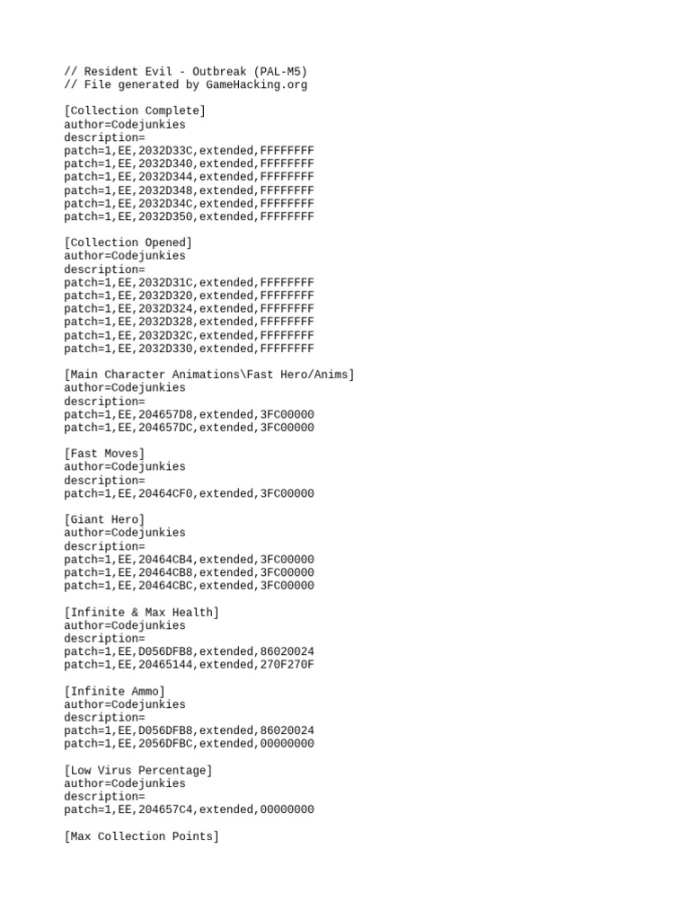 Resident Evil Outbreak Cheat Codes | PDF