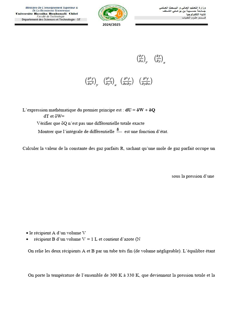 Exercices de thermodynamique avancée | PDF | Pression | Gaz