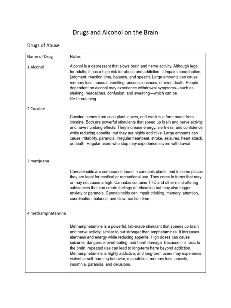 Impact of Drugs on Brain Function | PDF | Neurotransmitter | Stimulant