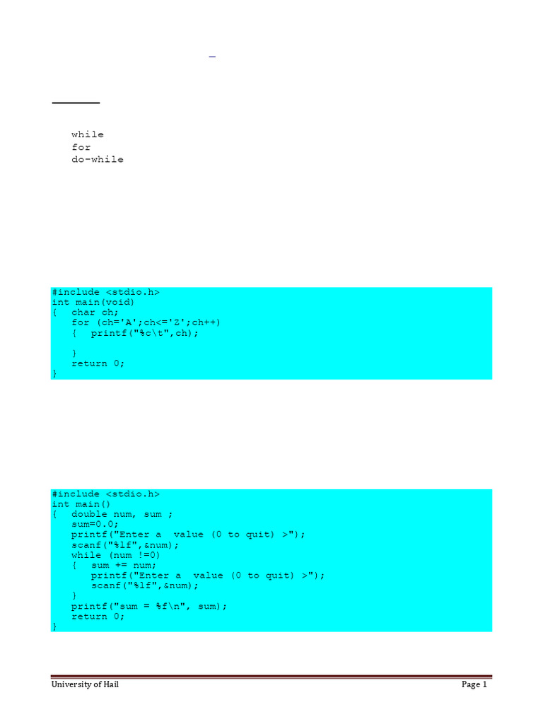 C Programming Loops and Structures | PDF | Control Flow | Computer Science