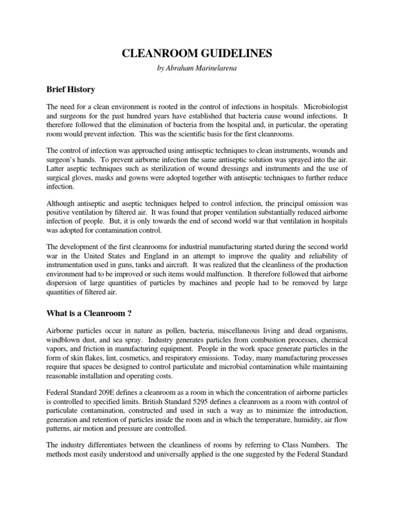 Cleanroom Guidelines: Brief History | PDF | Particulates | Laminar Flow