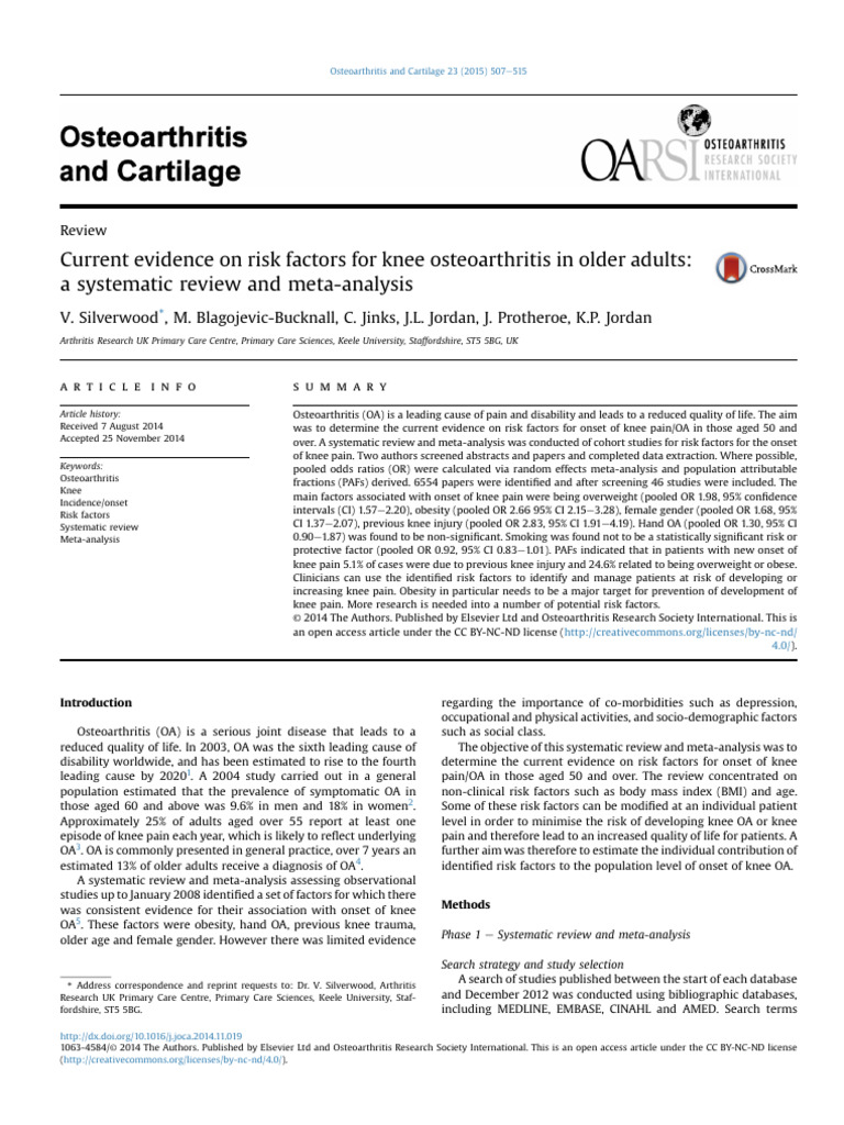 Risk Factors for Knee Osteoarthritis in Seniors | PDF | Osteoarthritis ...