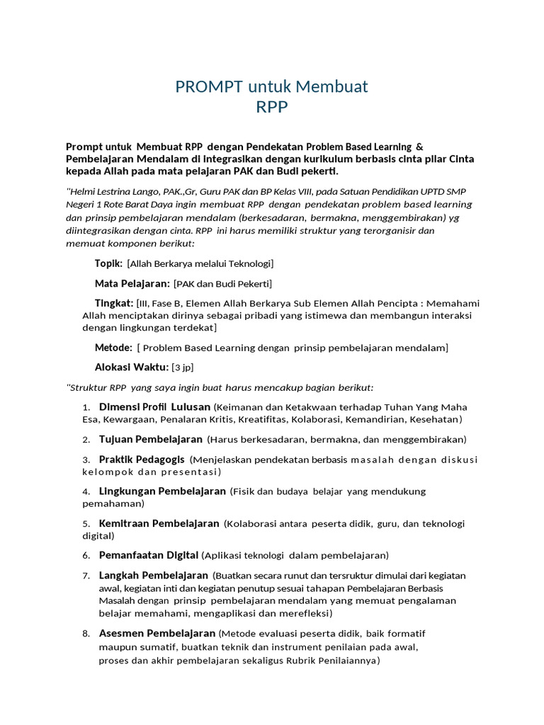 RPP PAK Berbasis Masalah dan Cinta | PDF