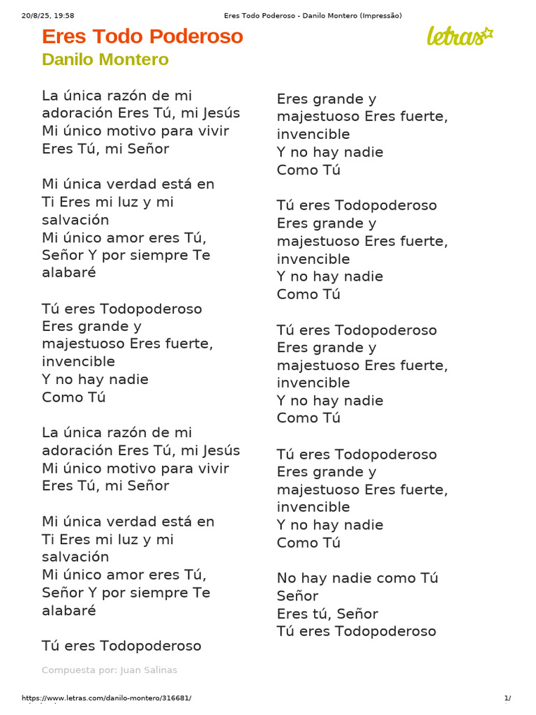 Eres Todo Poderoso - Danilo Montero (Impressão) | PDF | Adoración ...