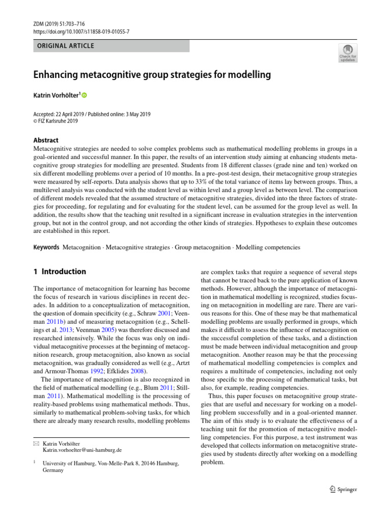 Vorholter - Enhancing Metacognitive Group Strategies For Modelling ...