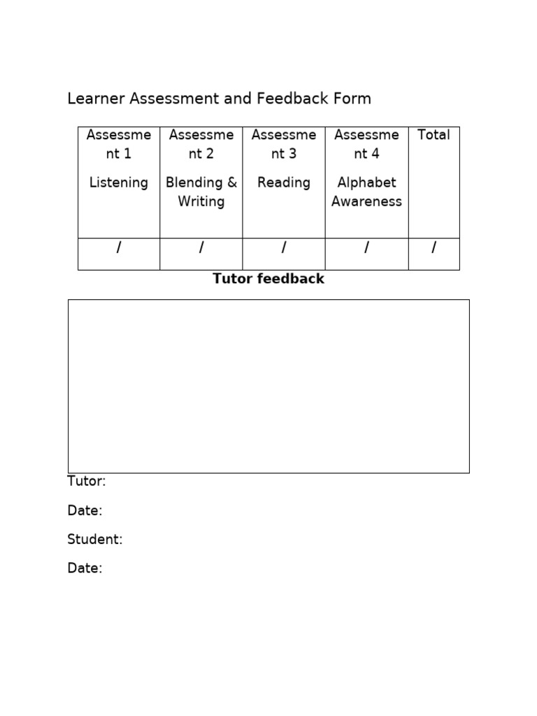 Learner Assessment and Feedback Form | PDF