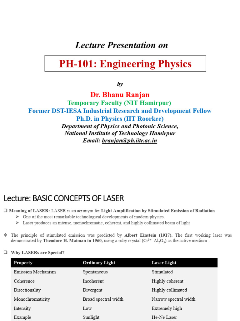 Basic Concepts of Laser Technology | PDF | Laser | Photon