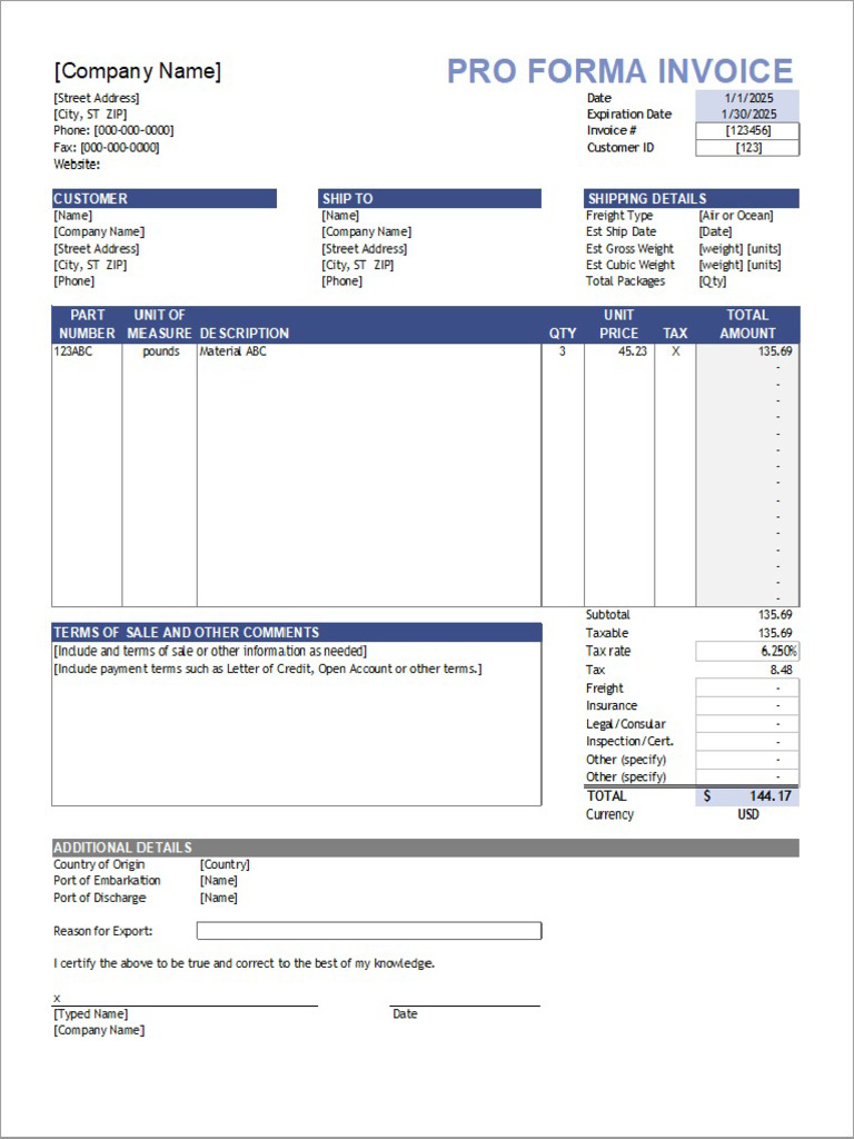 Proforma Filled Aligned | PDF