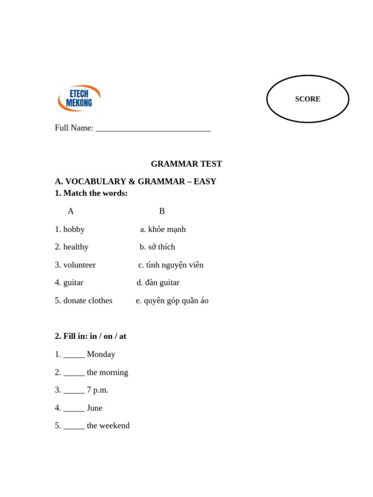 Grammar and Vocabulary Test Guide | PDF