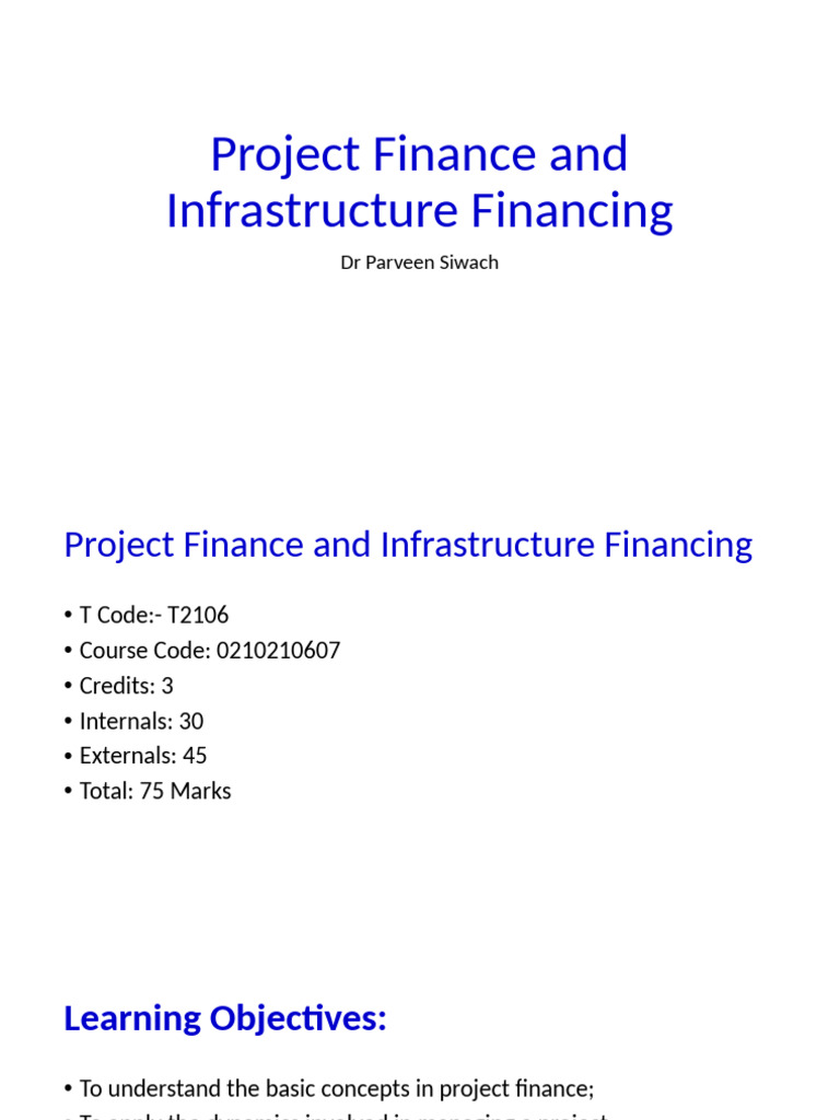 Project Finance and Infrastructure Overview | PDF | Project Management ...