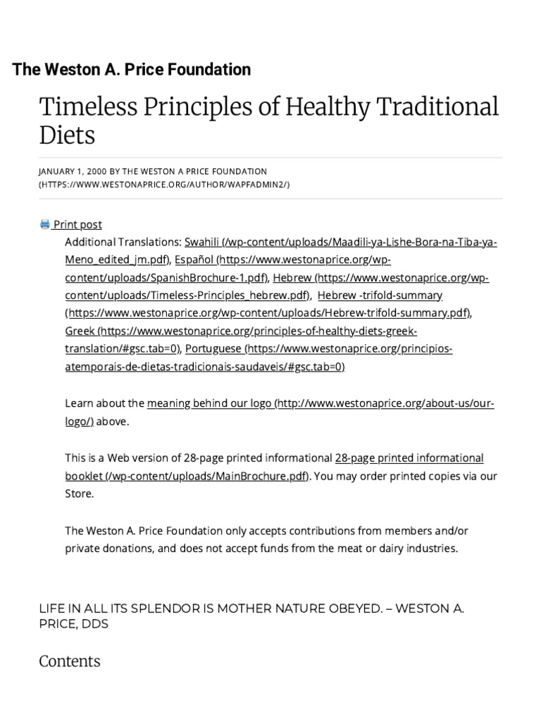 Timeless Principles of Healthy Traditional Diets - The Weston A. Price Foundation | PDF ...
