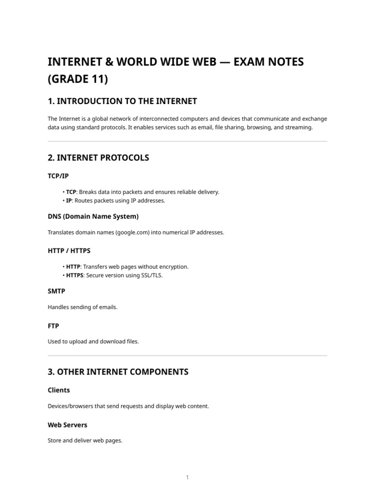 Grade 11 Internet & Web Exam Notes | PDF | World Wide Web | Internet & Web