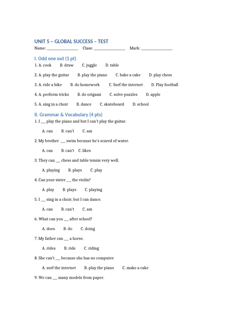 Bản Sao Unit5 - Global - Success - Test - v2 | PDF | Chess Openings ...