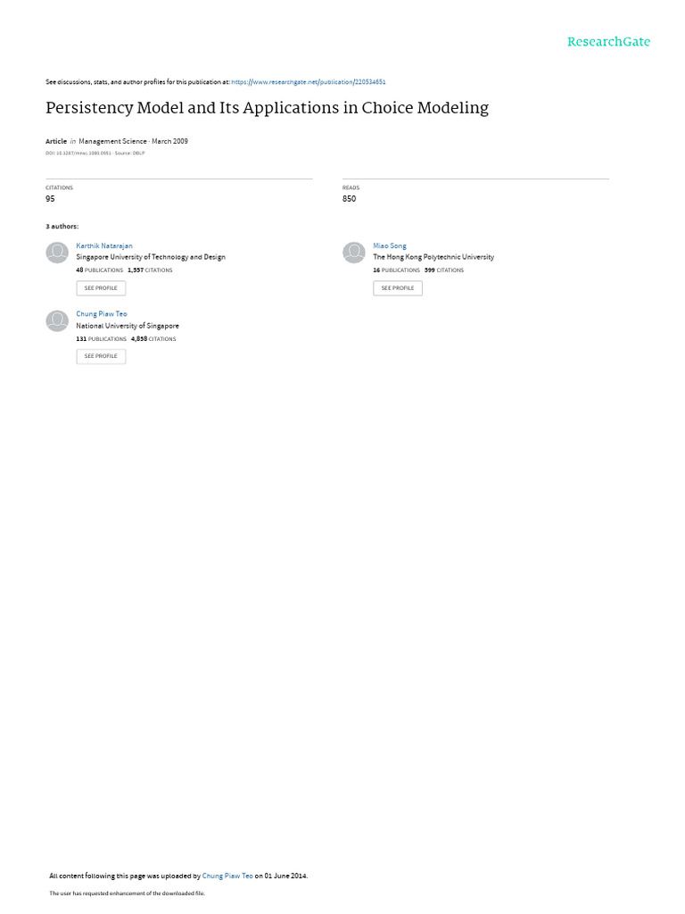 Persistency Model and Its Applications in Choice M | PDF | Mathematical ...
