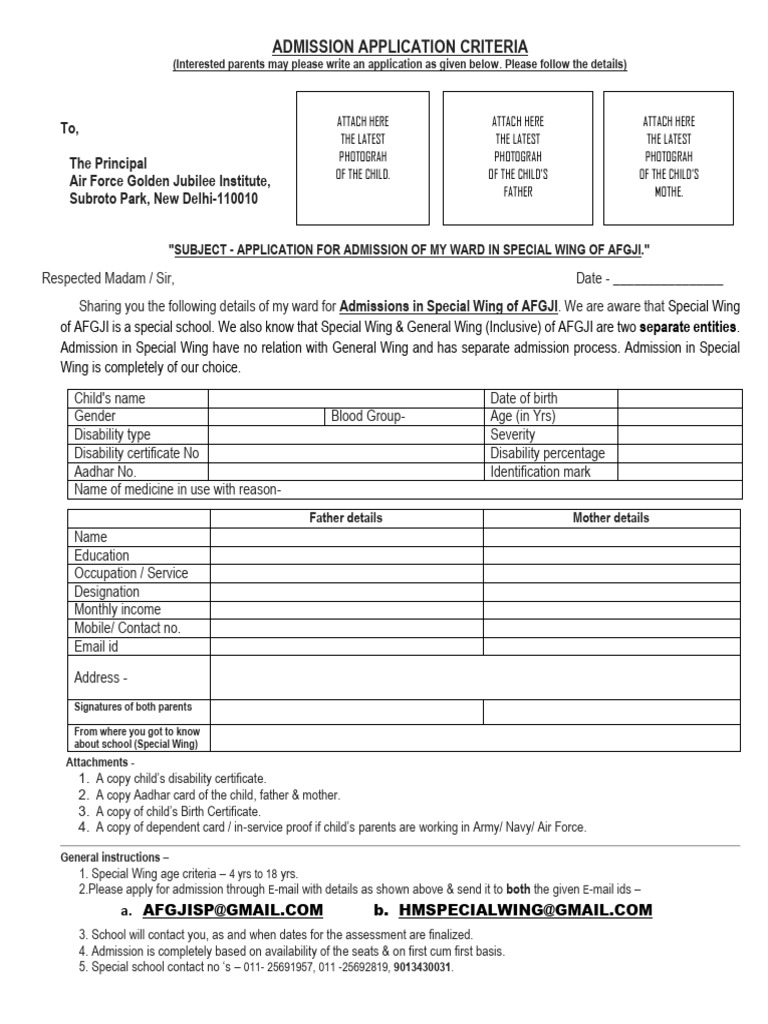 Admission Application for Special Wing AFGJI | PDF