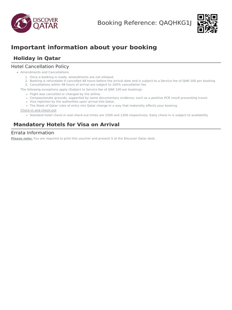 Qatar Holiday Booking Guidelines | PDF