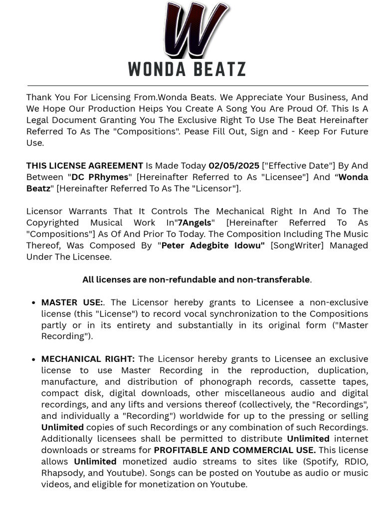 WONDA BEAT LICENSE _20251024_100447_0000 | PDF | License | Sound ...