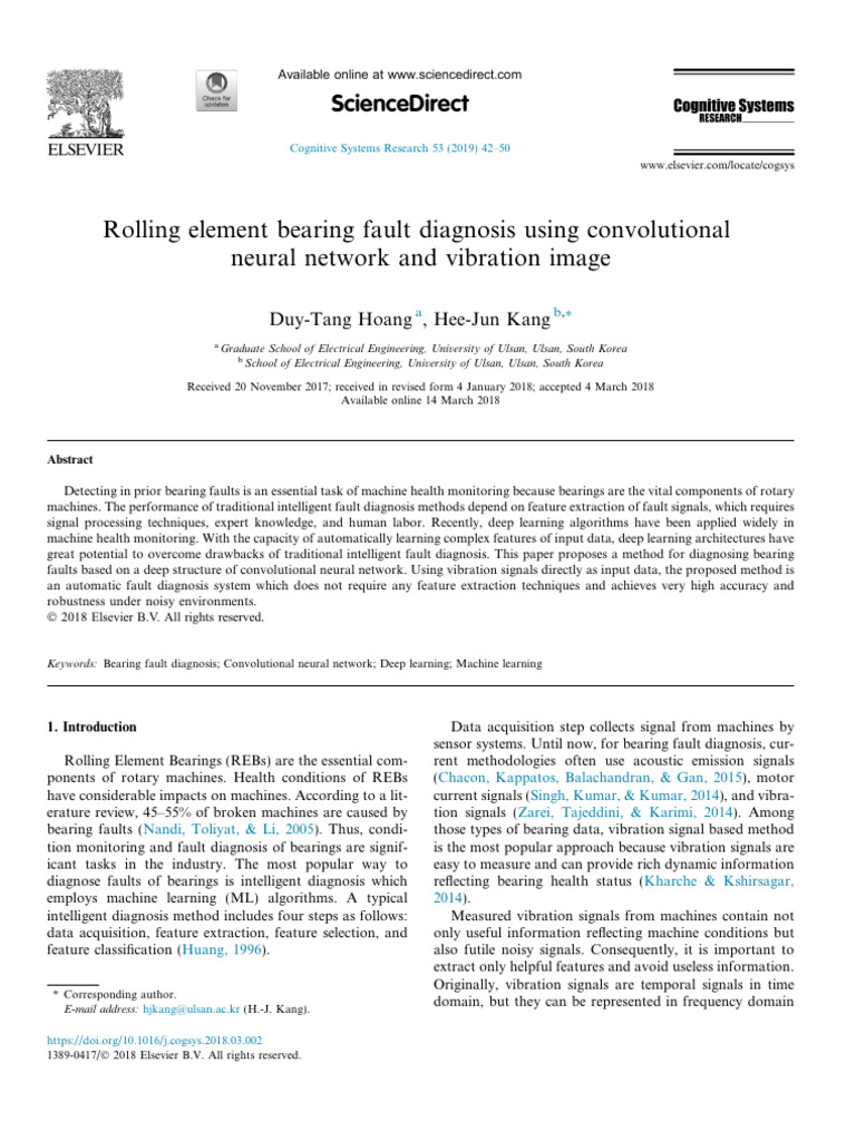 Rolling Element Bearing Fault Diagnosis Using Convolutional Neural ...