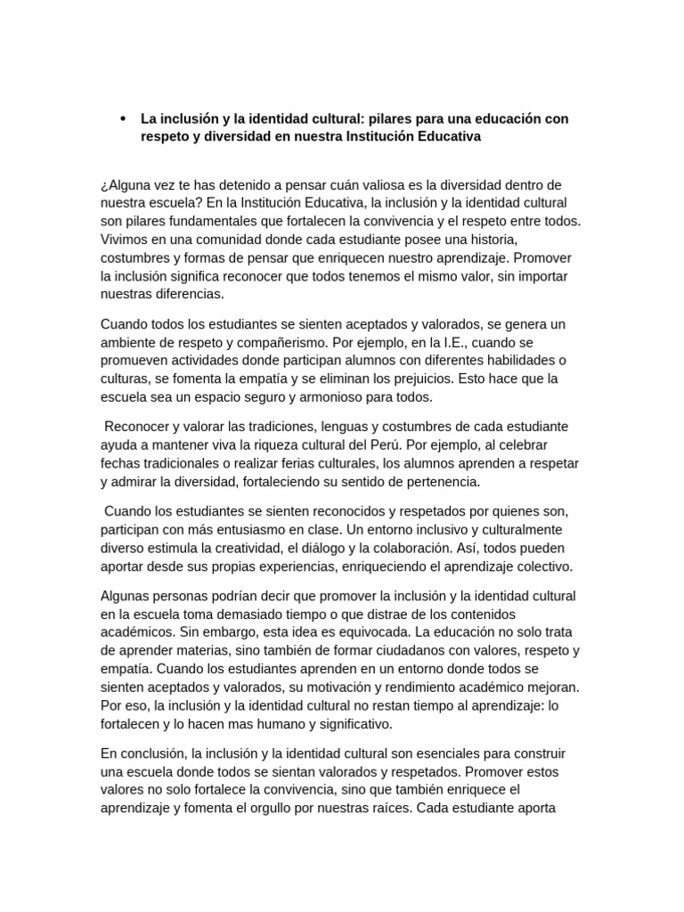 Inclusión y diversidad en la educación | PDF | Inclusión (Educación ...