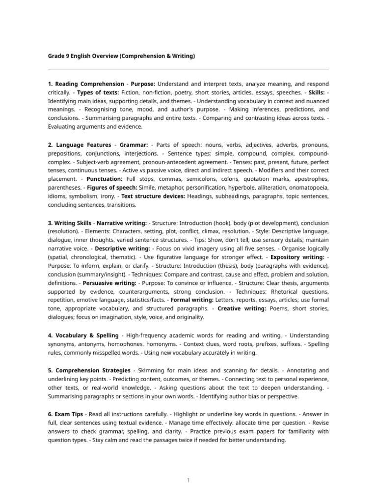 Grade9 English Overview | PDF | Verb | English Language