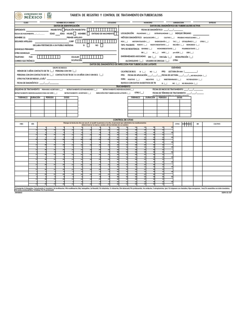 Tarjeta de Control de Tuberculosis | PDF | Tuberculosis | Inmunología
