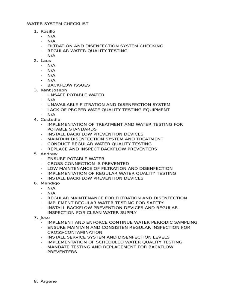 Comprehensive Water System Checklist | PDF | Drinking Water | Water Quality