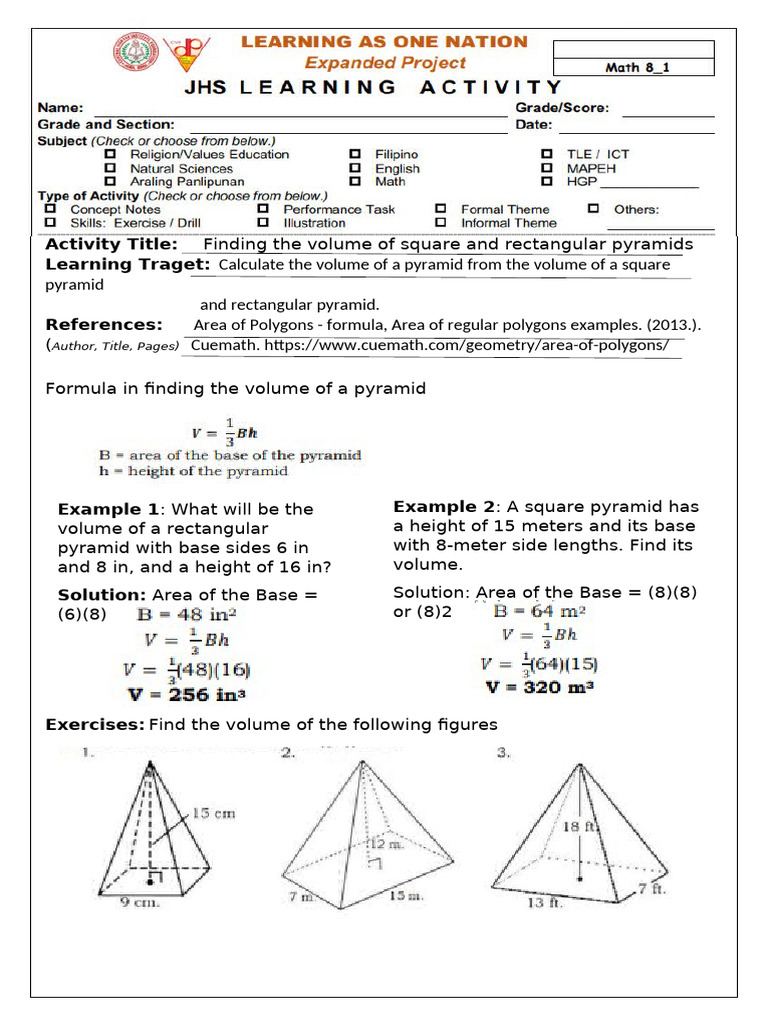 Volume of Square & Rectangular Pyramids | PDF