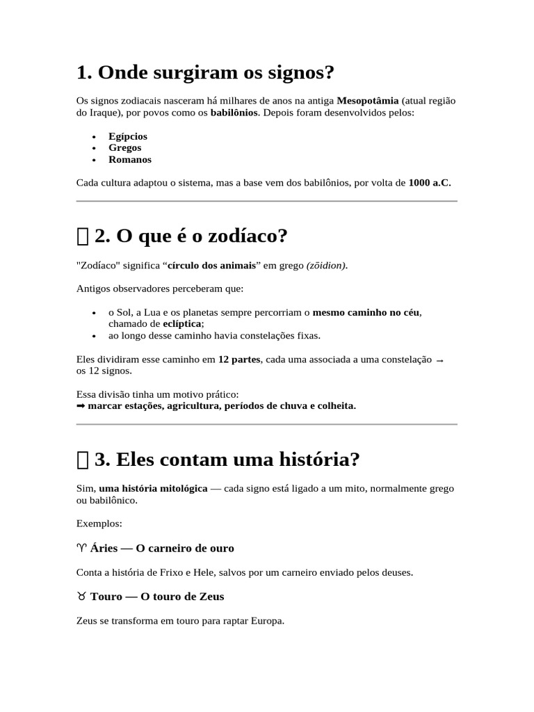 Origem Dos Signos Zodiacais | PDF | Zodíaco | Signo do zodíaco