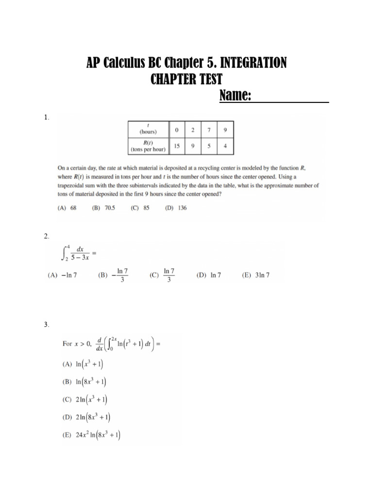 AP Calculus BC Chapter 5 Test | PDF