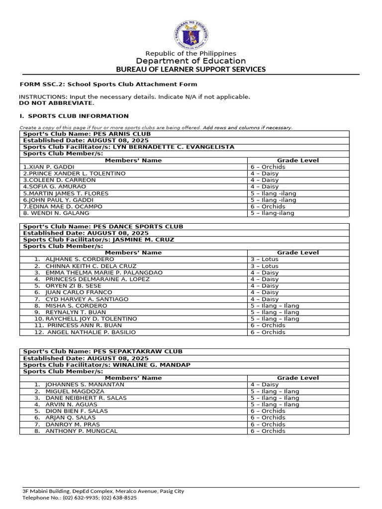 PES School Sports Club Form 2025 | PDF | Sports Equipment | Recreation