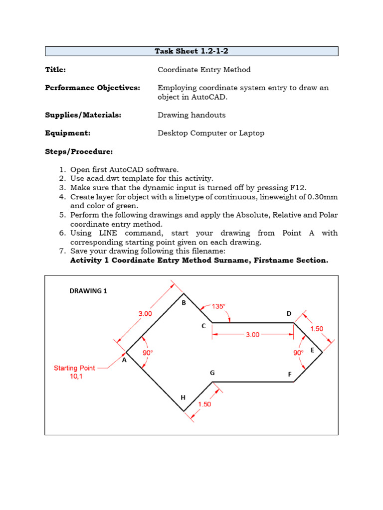 AutoCAD Coordinate Entry Task Guide | PDF | Drawing | Computing
