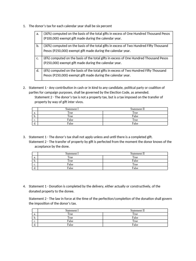 Donor's Tax Regulations and Guidelines | PDF | Estate Tax In The United ...