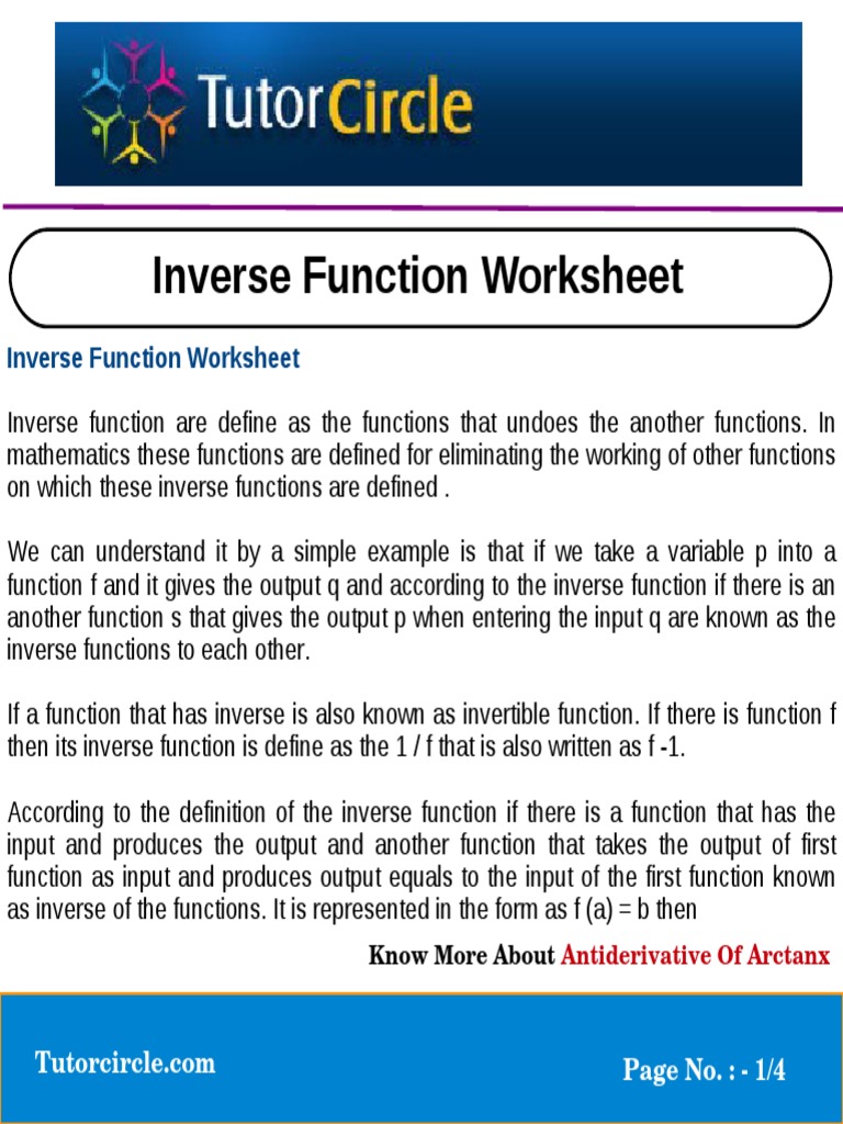 Inverse Function Worksheet | PDF | Function (Mathematics) | Variable ...