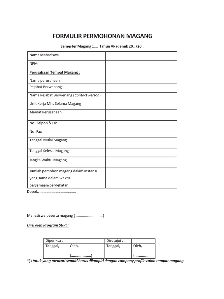 Formulir Permohonan Magang FEB UI | PDF