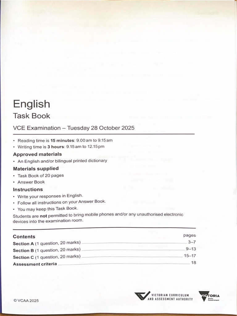 VCCA 2025 English Exam | PDF