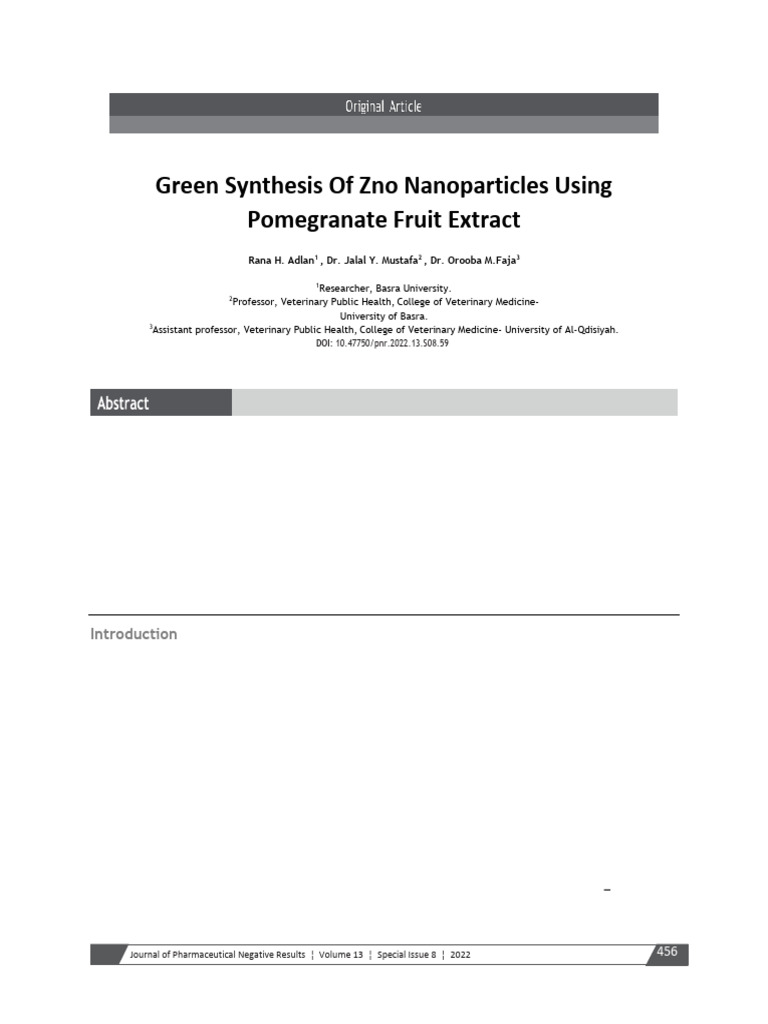 Green Synthesis of ZnO Nanoparticles | PDF | Nanoparticle | Zinc Oxide