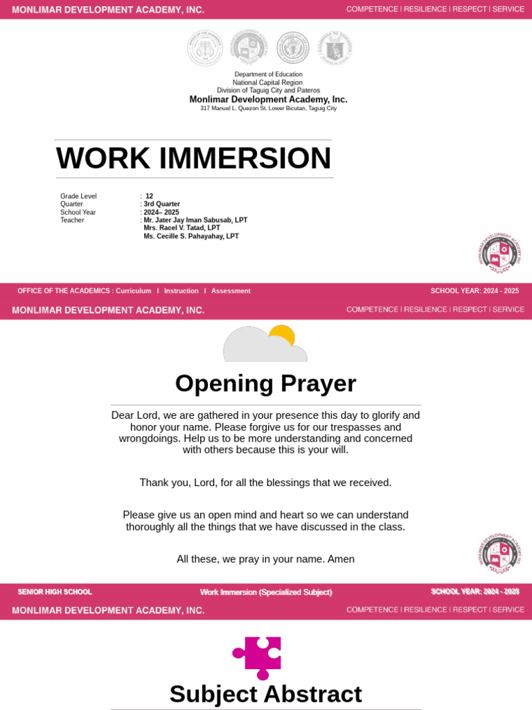 Senior High School Work Immersion Guide | PDF | Decision Making | Business