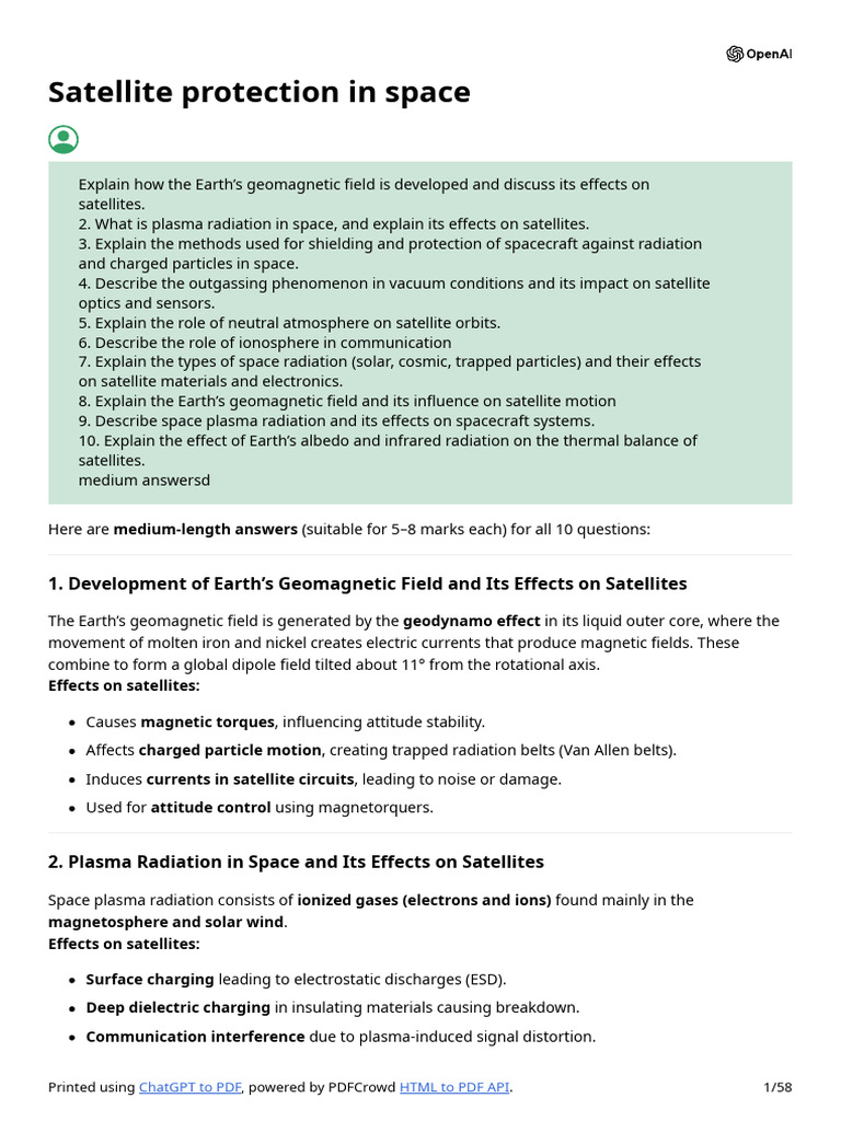 Satellite Protection Against Space Radiation | PDF | Ionosphere | Van ...