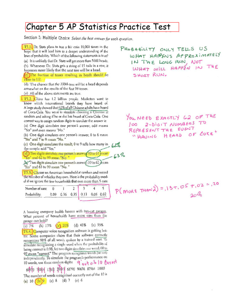 AP Statistics Chapter 5 Practice Test | PDF