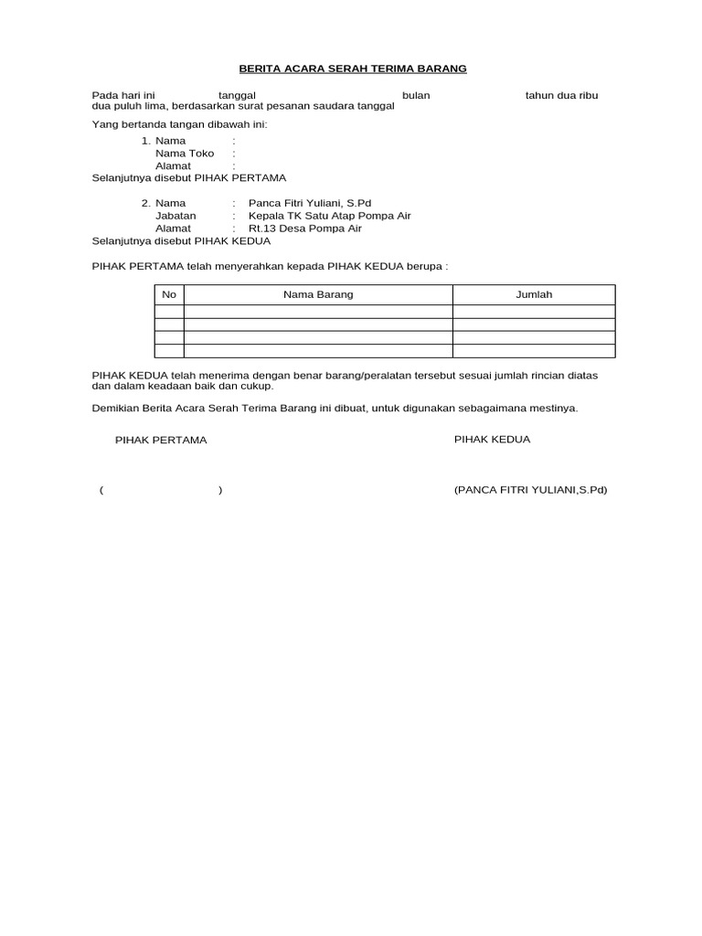 Blangko B.a Serah Trima Barang | PDF