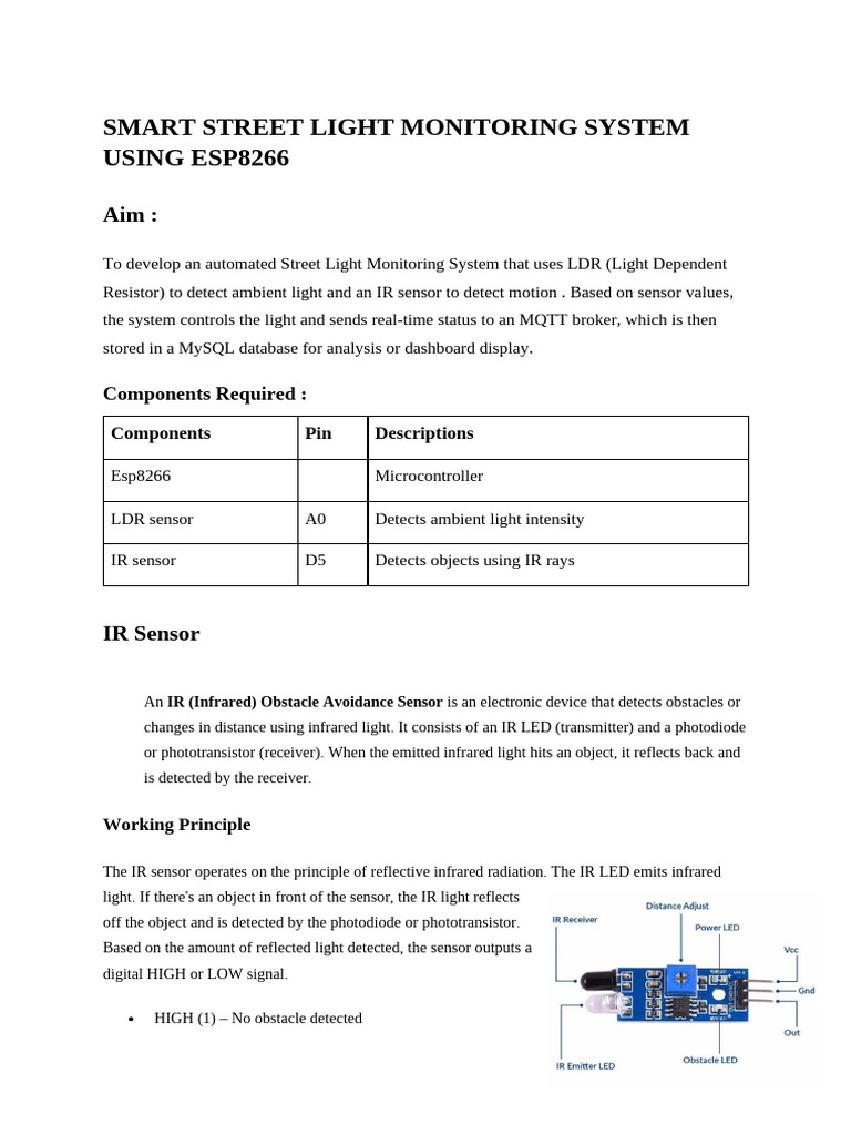 Smart Street Light Monitoring System | PDF | Infrared | Sensor
